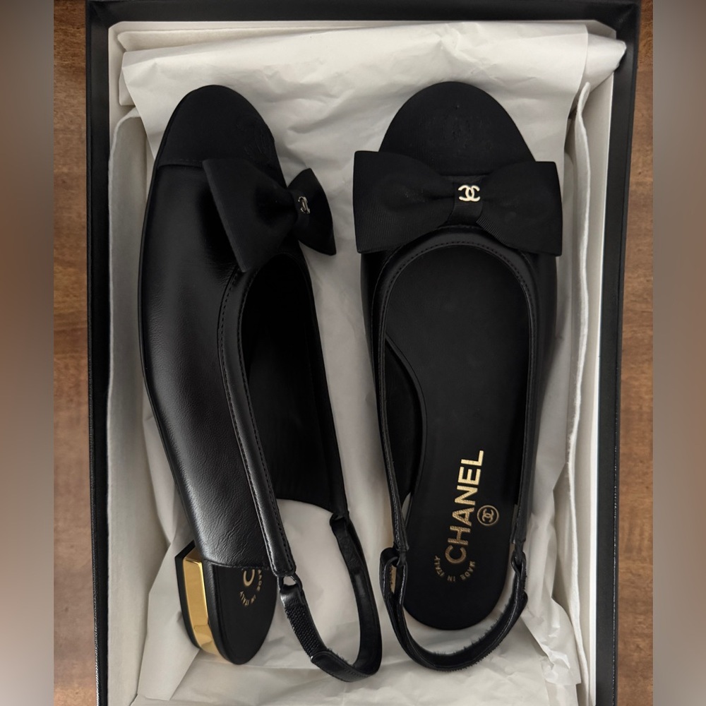 Chanel Black Heels with Bow Accent
